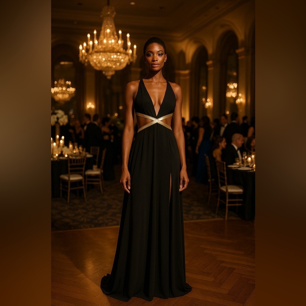 Vintage Aidan Mattox Black Cut-Out, Backless Jersey Gown!! NWT — Size 6 - Picture 2 of 13